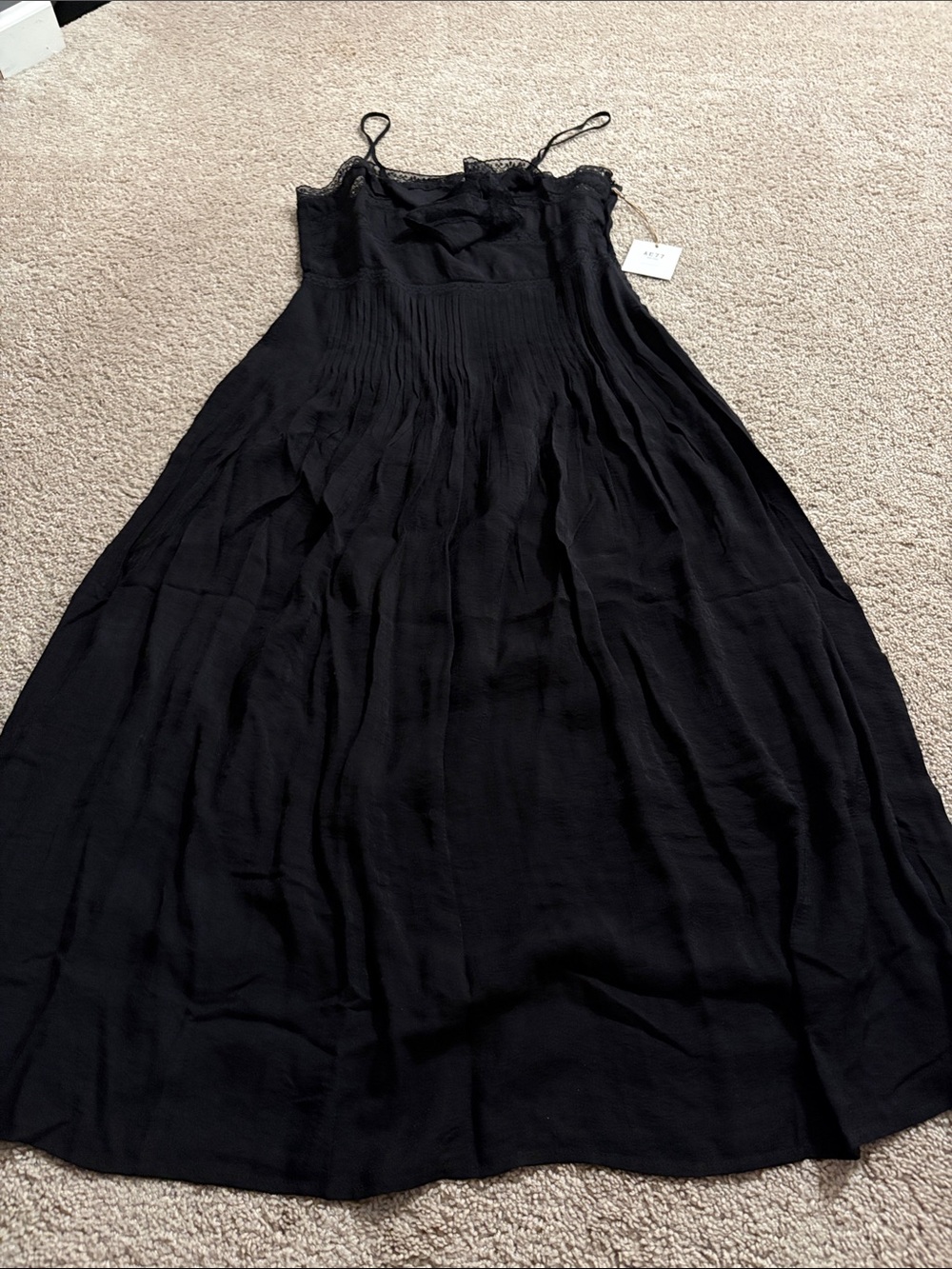 American Eagle Outfitters (AE77) Black Maxi Dress with Lace Trim NWT